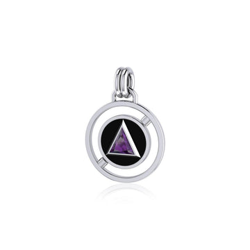 Double Circle Revolving AA Symbol Silver Pendant with Gem TPD305 - Jewelry